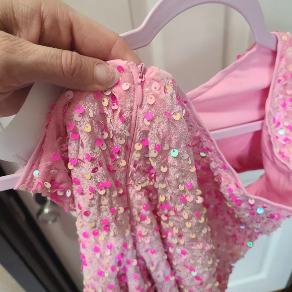 One-Shoulder Pink Sequin Mini Dress - Picture 7 of 7